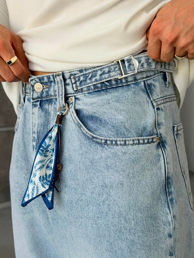 Kar Yıkamalı Aksesuar Kemer Detaylı Baggy Kot Pantolon w