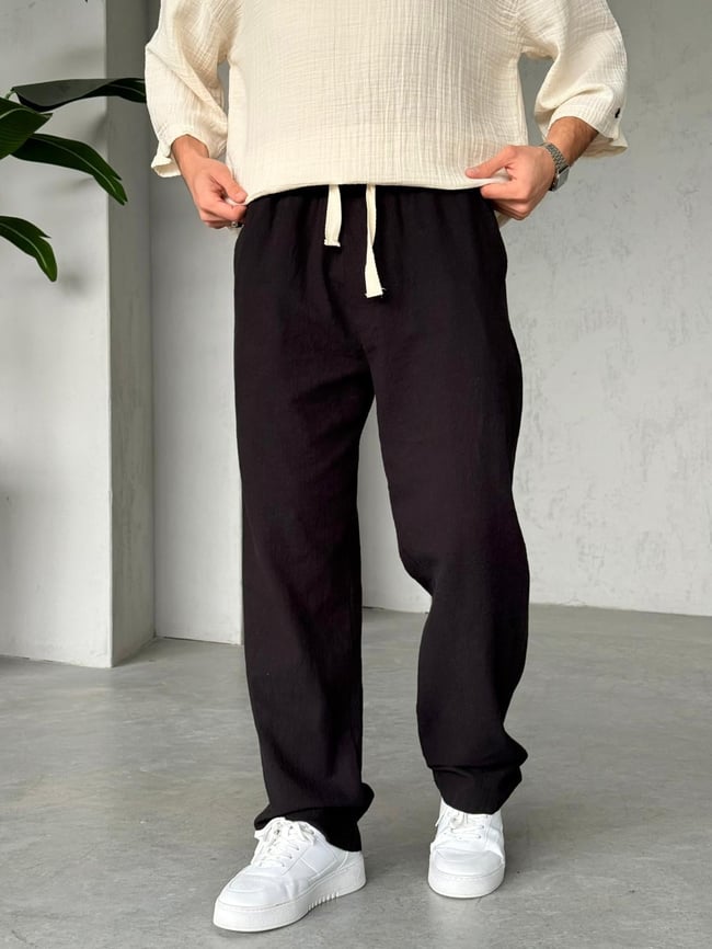 Keten Baggy Pantolon G - Siyah
