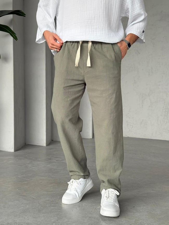 Keten Baggy Pantolon G - Yeşil