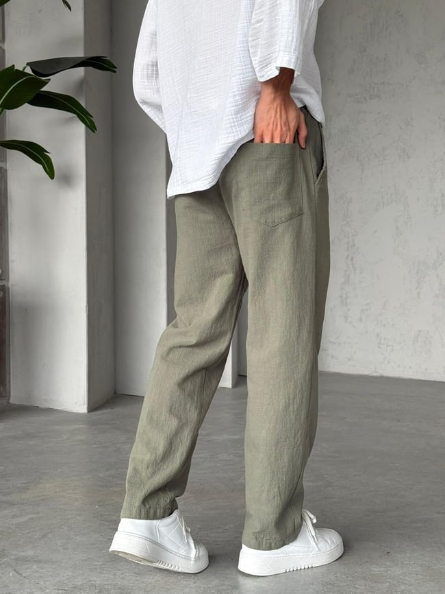 Keten Baggy Pantolon G - Yeşil
