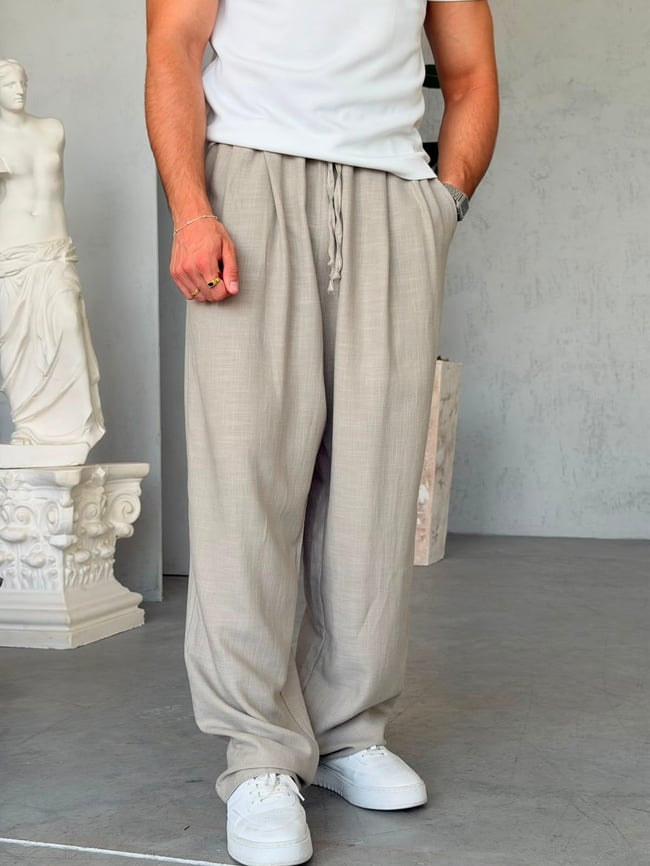 KETEN KUMAL BAGGY PİLELİ PANTOLON K - TAŞ