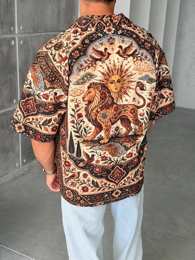 KİNG Desenli Dubble Hürrem Kumaş Oversize Gömlek T
