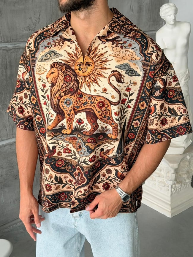 KİNG Desenli Dubble Hürrem Kumaş Oversize Gömlek T