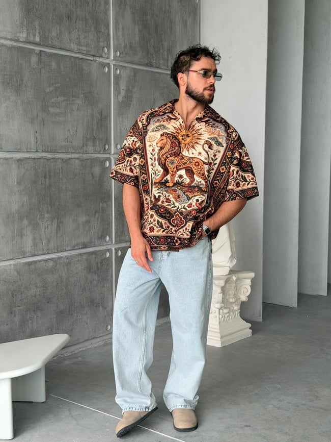 KİNG Desenli Dubble Hürrem Kumaş Oversize Gömlek T