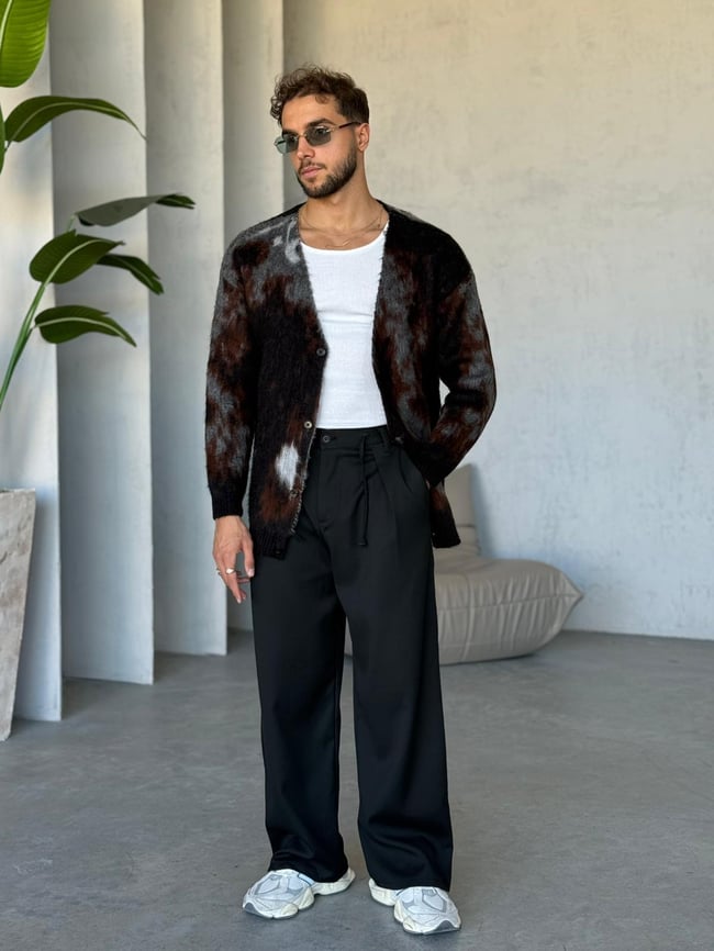 Kırçıllı Desen Hırka Siyah