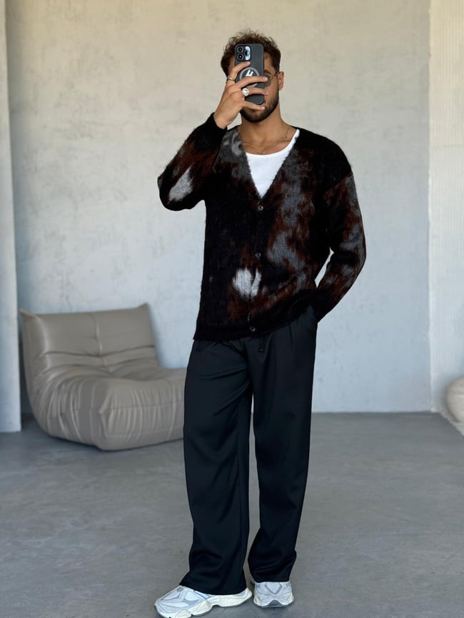 Kırçıllı Desen Hırka Siyah