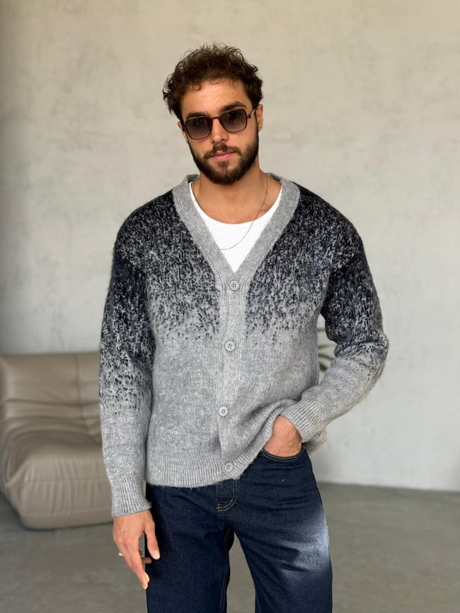 Kırçıllı Yün Hırka - Lacivert