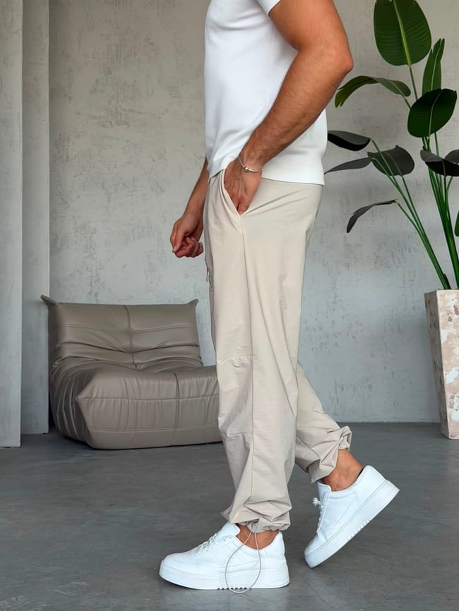 Klips Detaylı Paraşüt Pantolon KREM-W