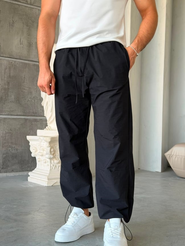 Klips Detaylı Paraşüt Pantolon SİYAH-W