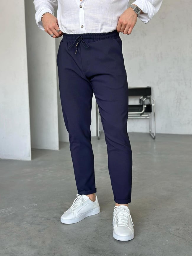 KM06341 Dubble paça  kumaş jogger pantolon LACİVERT M