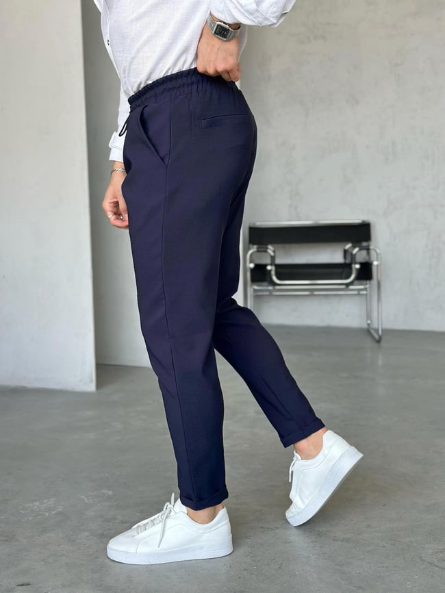 KM06341 Dubble paça  kumaş jogger pantolon LACİVERT M