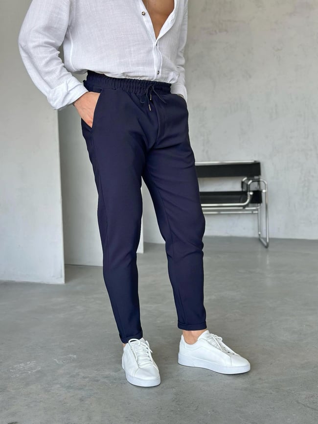 KM06341 Dubble paça  kumaş jogger pantolon LACİVERT M