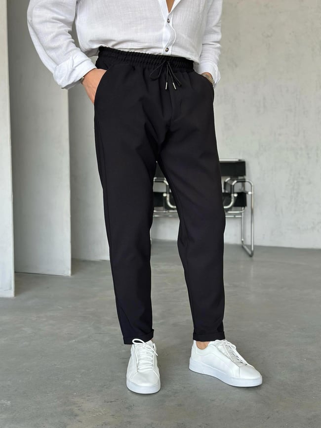 KM06342 Dubble paça  kumaş jogger pantolon SİYAH M