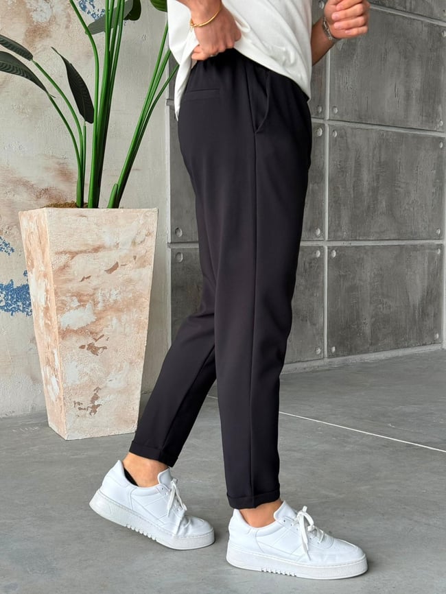 KM06342 Dubble paça  kumaş jogger pantolon SİYAH M