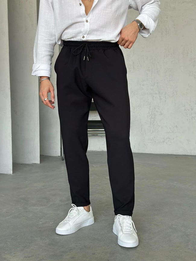 KM06342 Dubble paça  kumaş jogger pantolon SİYAH M