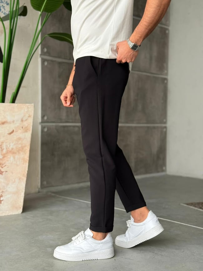KM06342 Dubble paça  kumaş jogger pantolon SİYAH M