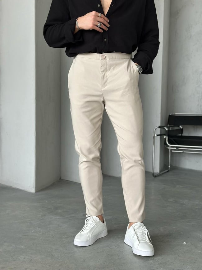 KM50323 jogger kumaş pantolon KREM W