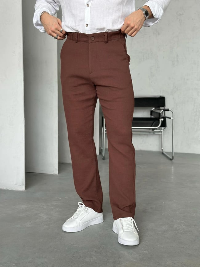 KM50660 Dokulu jogger pantolon KAHVE W