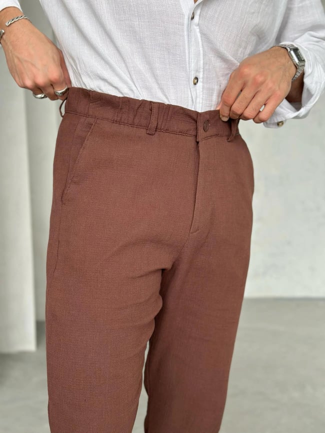 KM50660 Dokulu jogger pantolon KAHVE W