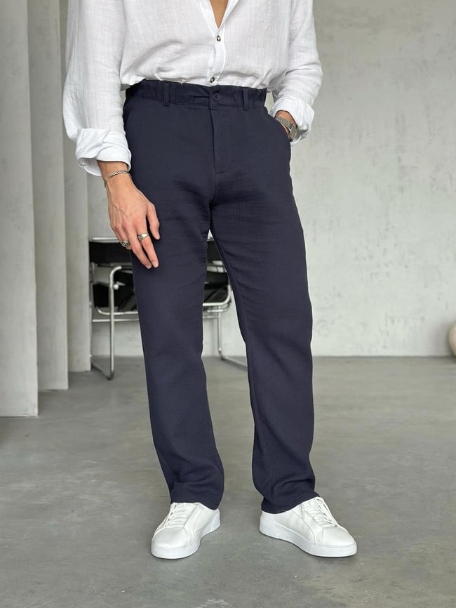 KM50661 Dokulu jogger pantolon LACİVERT W