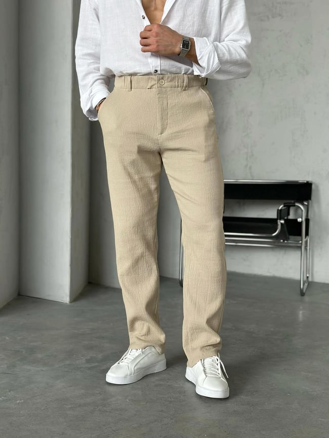 KM50662 Dokulu jogger pantolon BEJ W