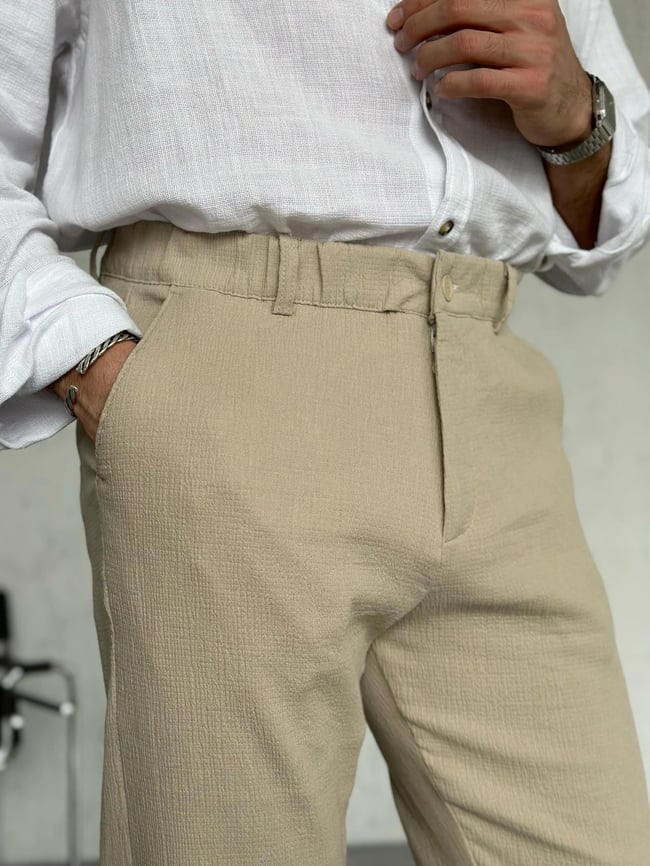 KM50662 Dokulu jogger pantolon BEJ W