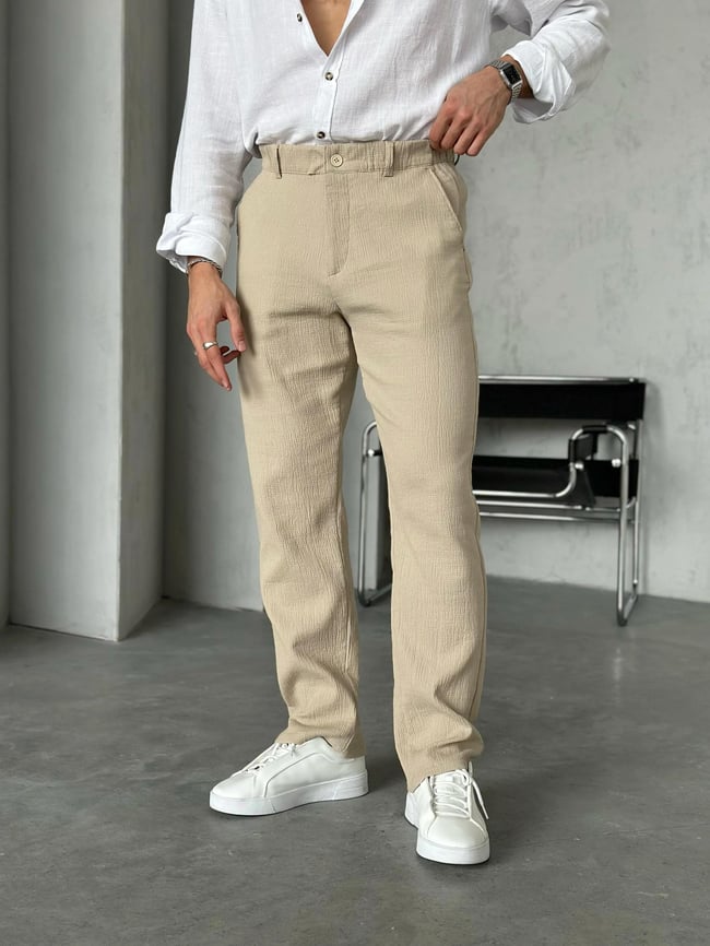 KM50662 Dokulu jogger pantolon BEJ W