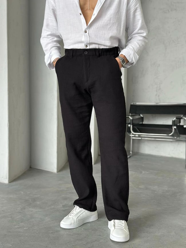 KM50663 Dokulu jogger pantolon SİYAH W
