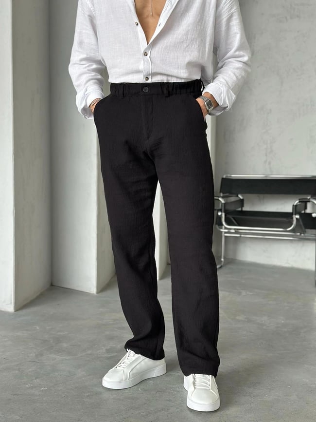 KM50663 Dokulu jogger pantolon SİYAH W