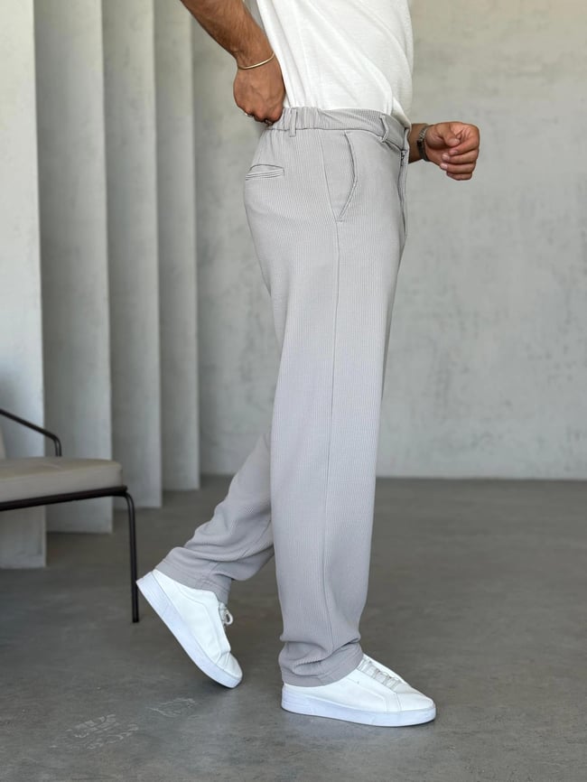 KM50731 Fitilli Baggy Kumaş Pantolon Gri