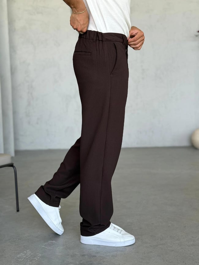 KM50732 Fitilli Baggy Kumaş Pantolon Kahve