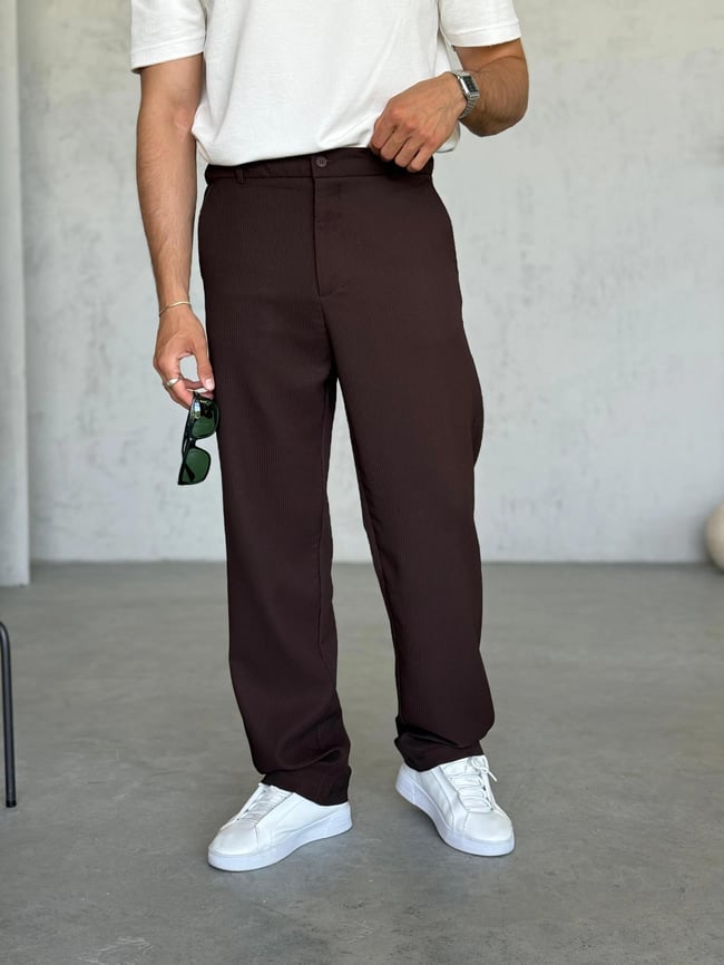 KM50732 Fitilli Baggy Kumaş Pantolon Kahve