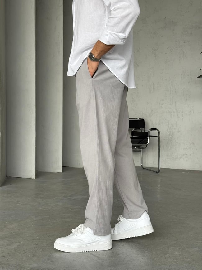 Krinkıl Kumaş Baggy Pantolon - Gri