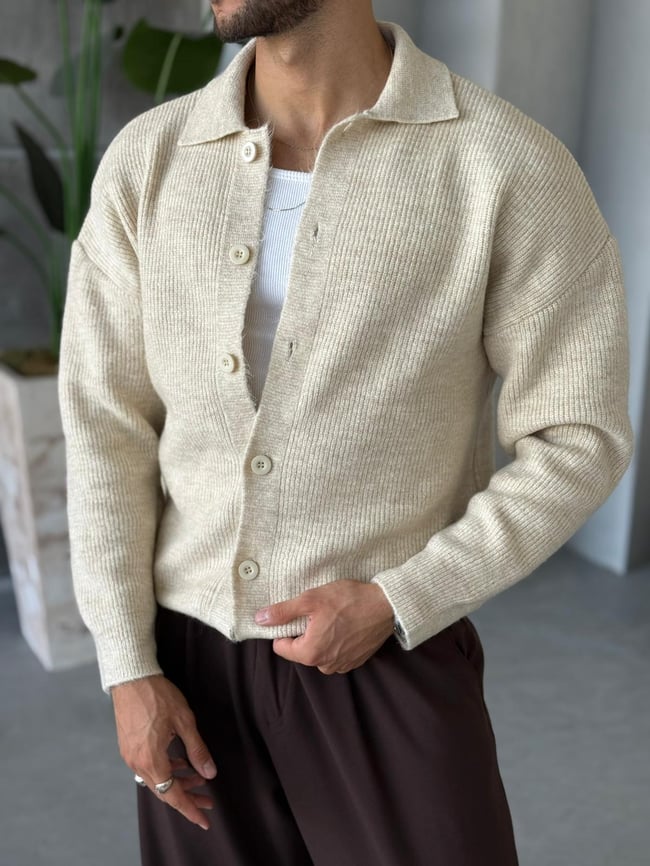 KZ018 Düğmeli Oversize Hırka V Bej