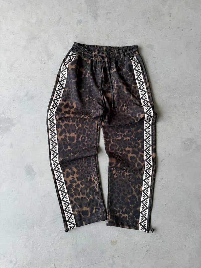 Leopar Desenli Yan Şerit Detaylı Baggy Pantolon T Koyu Leopar