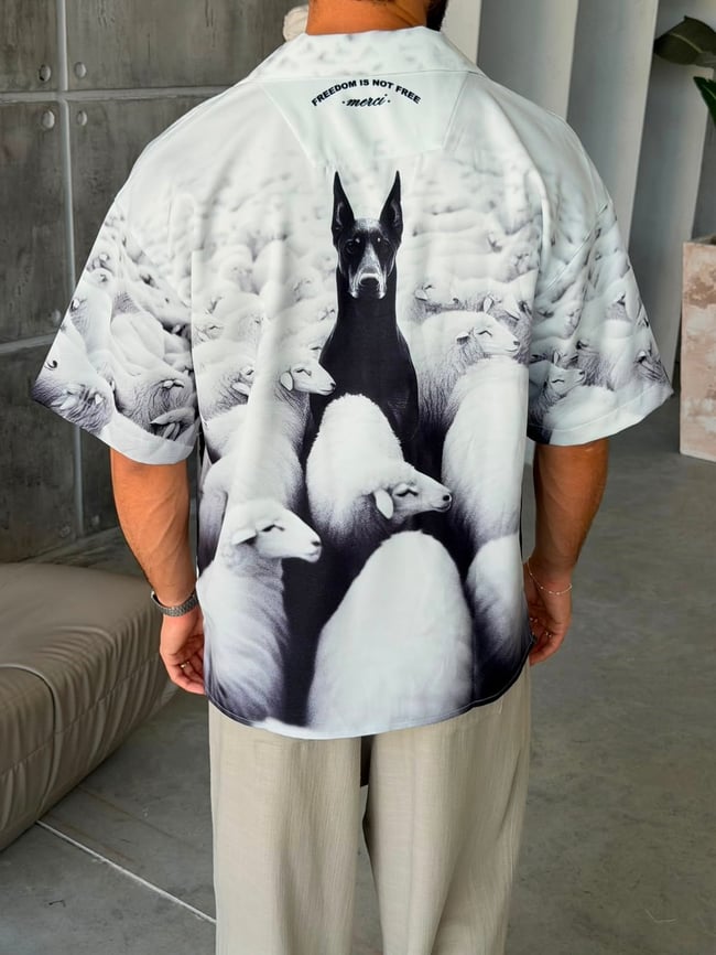 LONELY DOG Desenli Dubble Hürrem Kumaş Oversize Gömlek 