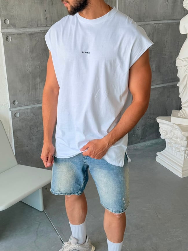 LONG KOLSUZ T-SHİRT BEYAZ