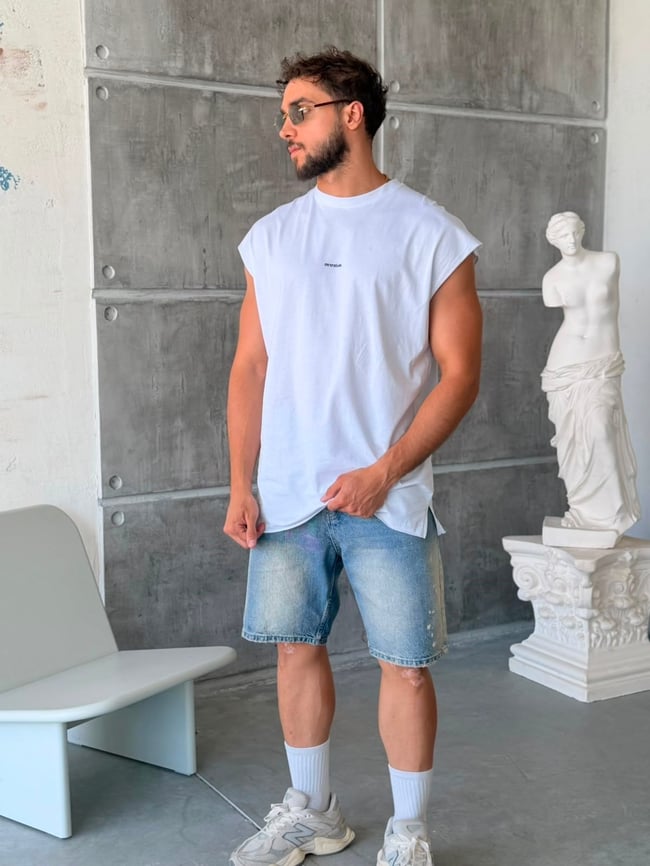 LONG KOLSUZ T-SHİRT BEYAZ
