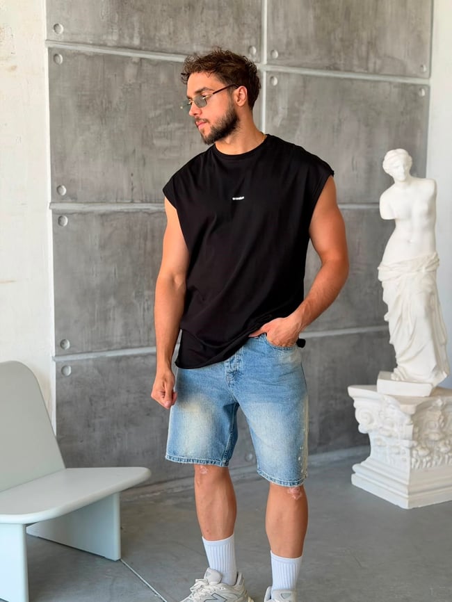 LONG KOLSUZ T-SHİRT SİYAH