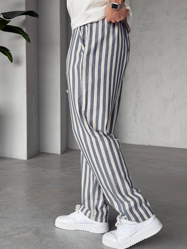 Marin Çizgili Jogger Pantolon M - Lacivert