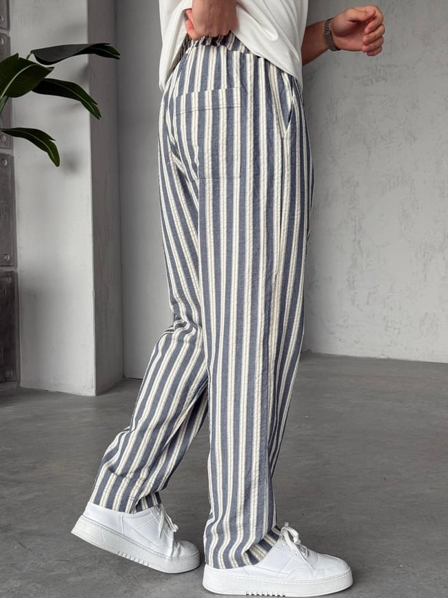 Marin Çizgili Jogger Pantolon M - Lacivert