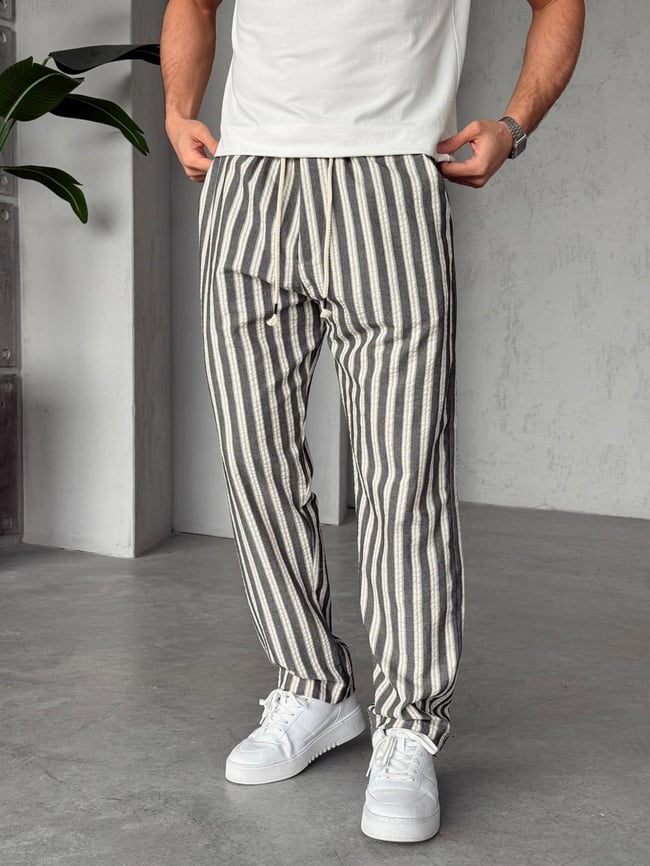 Marin Çizgili Jogger Pantolon M - Siyah