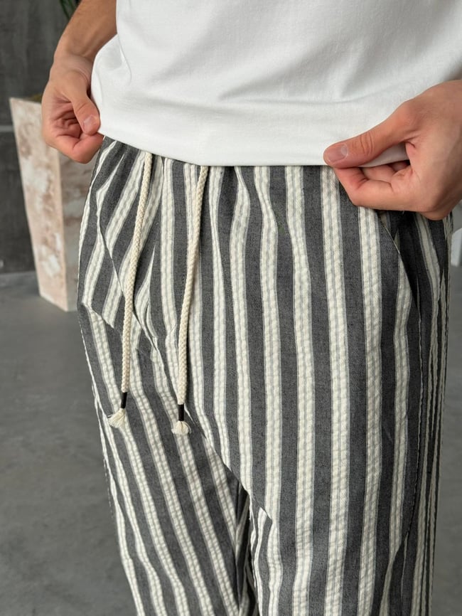 Marin Çizgili Jogger Pantolon M - Siyah