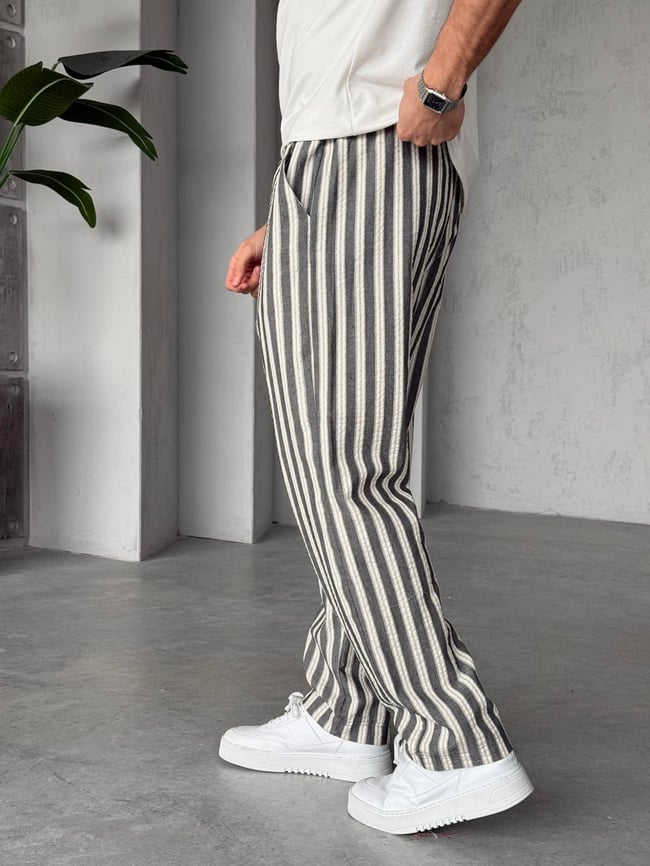 Marin Çizgili Jogger Pantolon M - Siyah