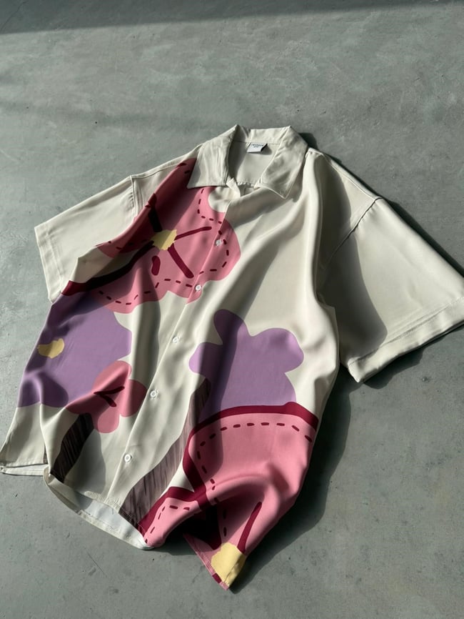 MAUVE Desenli Dubble Hürrem Kumaş Oversize Gömlek T