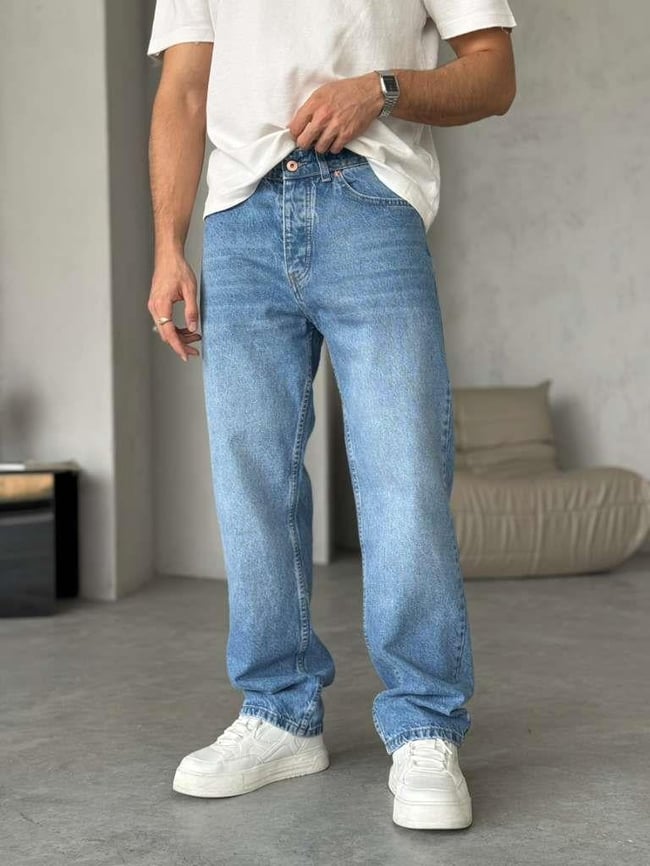 MAVİ YIKAMALI BAGGY KOT PANTOLON