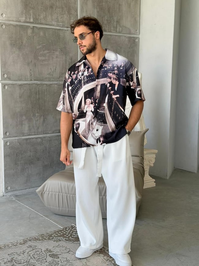 MERLY Desenli Dubble Hürrem Kumaş Oversize Gömlek 