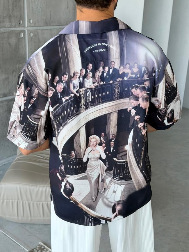 MERLY Desenli Dubble Hürrem Kumaş Oversize Gömlek 