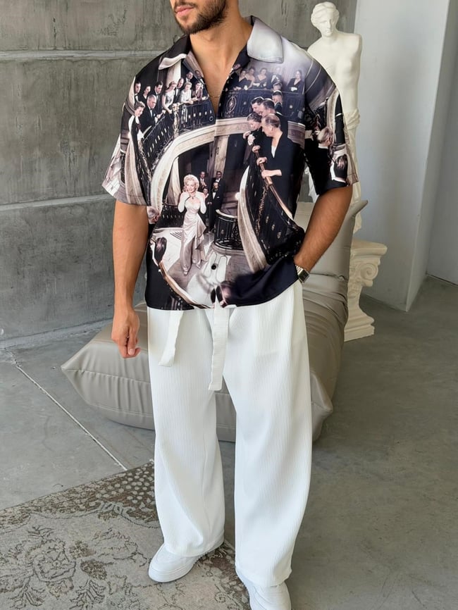 MERLY Desenli Dubble Hürrem Kumaş Oversize Gömlek 