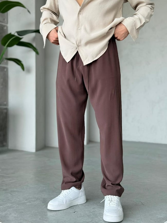 Modal Kumaş Baggy Jogger Pantolon M - Kahverengi